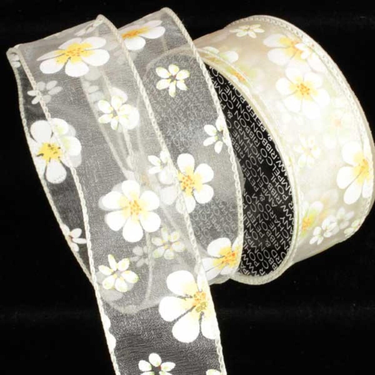 The Ribbon People Sheer White And Yellow Gerbera Daisy Print Wired Craft Ribbon 2.5" x 40 Yards